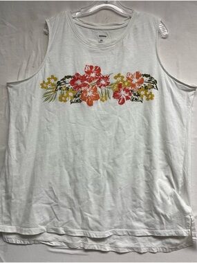 70’s vibe Sonoma 100% Organic Cotton Tank Hibiscus Floral  2X vacation tropical
